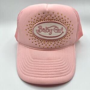 Baby Girl y2k 2000s Light Pink Gold Sequined Sparkly Trucker Hat Adjustable